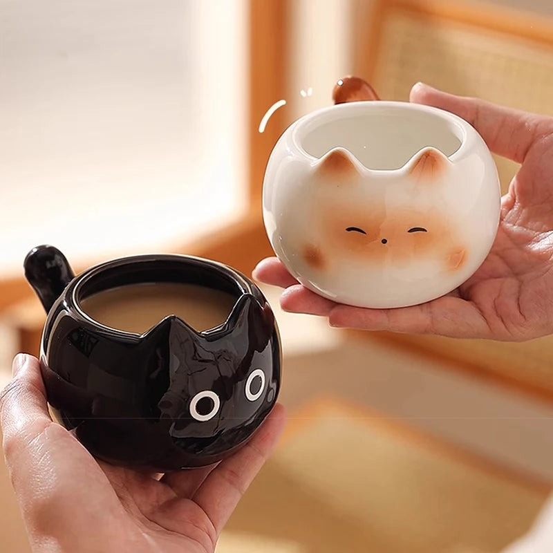 1Pc Siamese Cat Coffee Cup Creative Cute Kitten Mug High-Looking Exquisite Cup Suitable for Coffee Shop Latte Latte Cup Office Living Room Home Bedroom Drinking Cup Afternoon Tea Flower Tea Black Tea Cup Gift