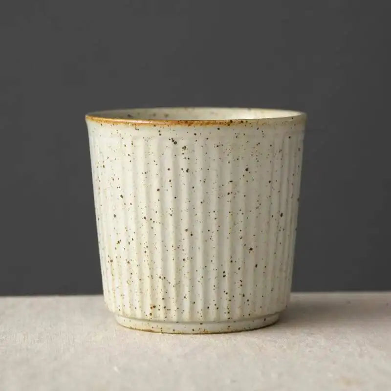 230ml Coarse Pottery Tea Cup Vertical Stripes Teaware Handmade Retro Water Japanese Handheld Office Ceramic Coffee Milk Cups