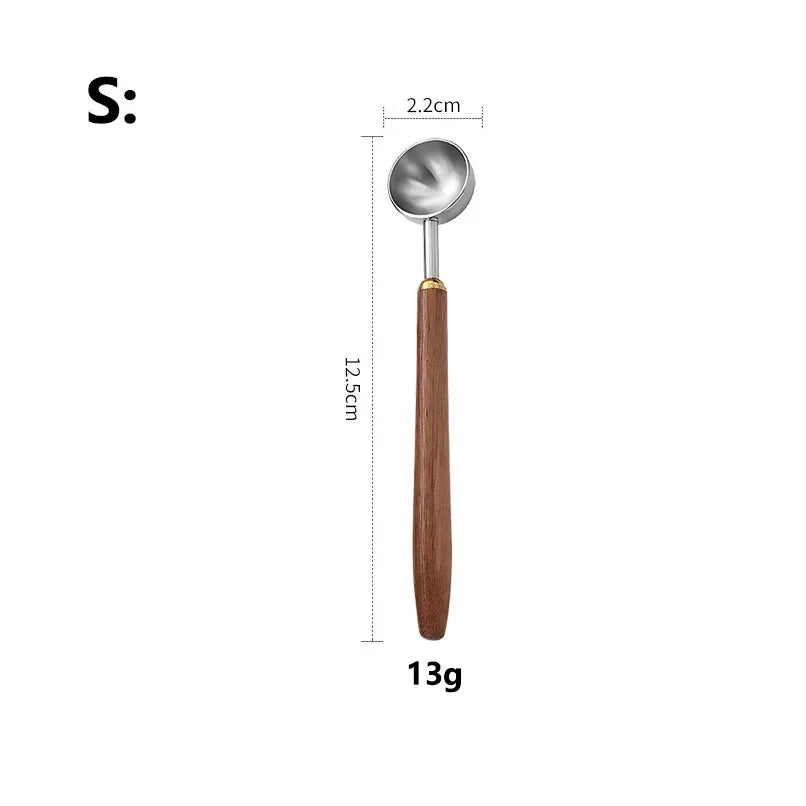 1PC 304 Stainless Steel Walnut Long Handle Coffee Powder Powder Measuring Spoon Kitchen Baking Tools Measuring Spoon Cucharas