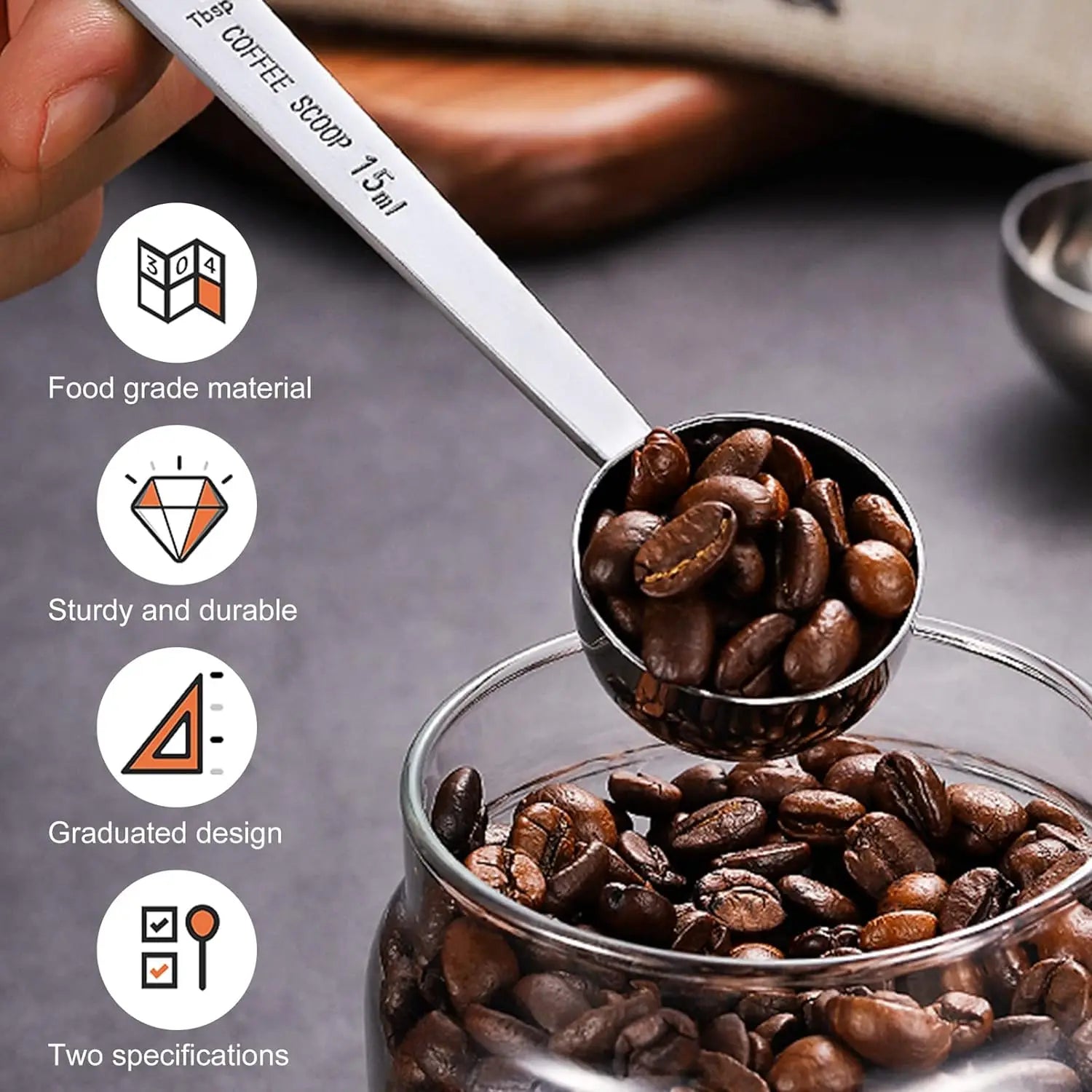 15/30ml Coffee Scoop Stainless Steel Coffee Spoon with Long Handle Measuring Spoon Tablespoon for Milk Fruit Powder Sugar Flour