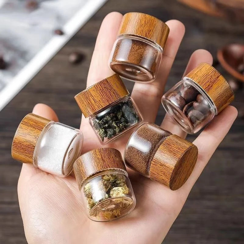 1pc Coffee Bean Glass Tube With Wood Tool Bottled Tubes Grain Storage Wooden Sealed Airtight Canisters For Home Office