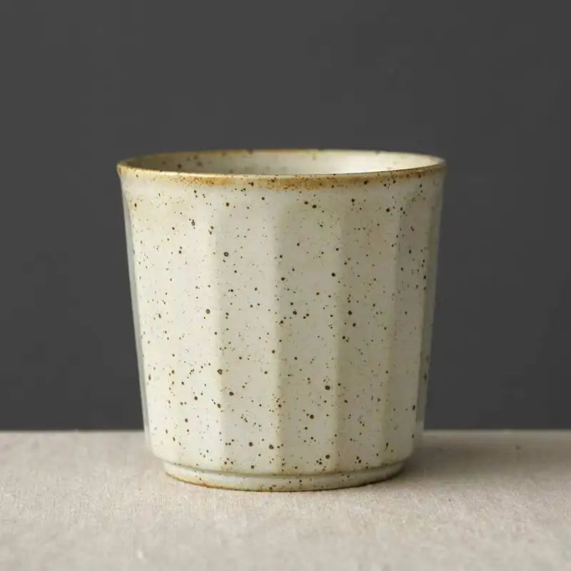 230ml Coarse Pottery Tea Cup Vertical Stripes Teaware Handmade Retro Water Japanese Handheld Office Ceramic Coffee Milk Cups