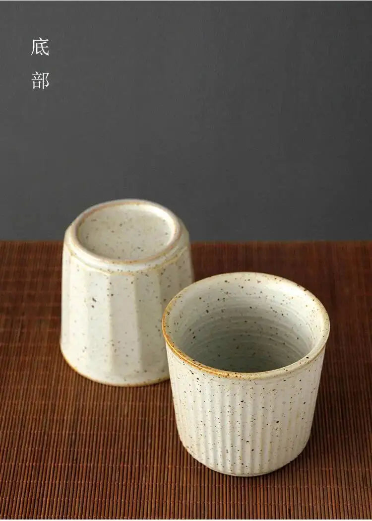 230ml Coarse Pottery Tea Cup Vertical Stripes Teaware Handmade Retro Water Japanese Handheld Office Ceramic Coffee Milk Cups