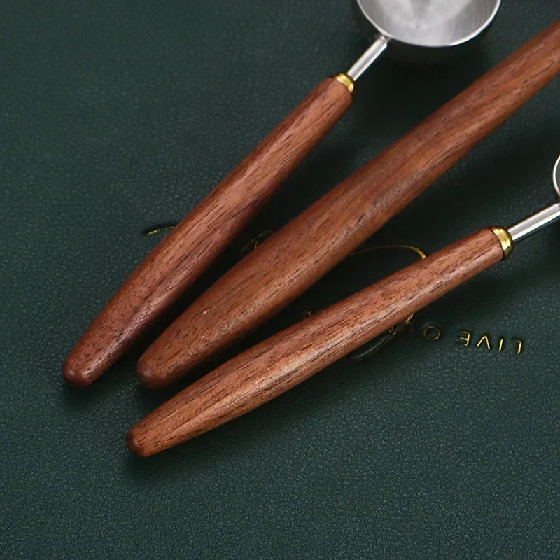1PC 304 Stainless Steel Walnut Long Handle Coffee Powder Powder Measuring Spoon Kitchen Baking Tools Measuring Spoon Cucharas