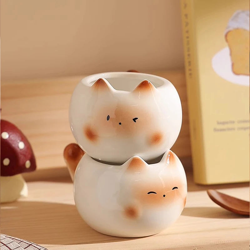 1Pc Siamese Cat Coffee Cup Creative Cute Kitten Mug High-Looking Exquisite Cup Suitable for Coffee Shop Latte Latte Cup Office Living Room Home Bedroom Drinking Cup Afternoon Tea Flower Tea Black Tea Cup Gift