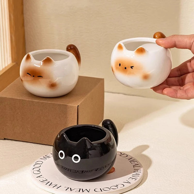 1Pc Siamese Cat Coffee Cup Creative Cute Kitten Mug High-Looking Exquisite Cup Suitable for Coffee Shop Latte Latte Cup Office Living Room Home Bedroom Drinking Cup Afternoon Tea Flower Tea Black Tea Cup Gift