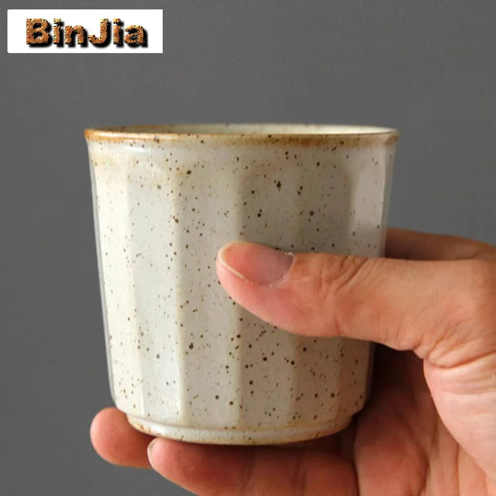 230ml Coarse Pottery Tea Cup Vertical Stripes Teaware Handmade Retro Water Japanese Handheld Office Ceramic Coffee Milk Cups