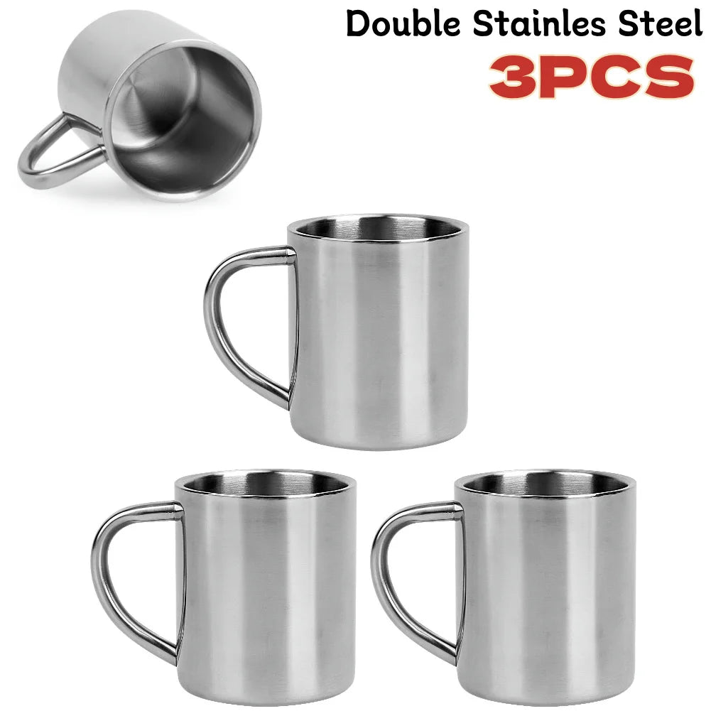 1-5PCS 220ML Stainless Steel Mug Coffee Cup Double Wall Stainless Steel Anti-Heat Aniti-Scalding Cup Outdoor Metal Drinking Cup