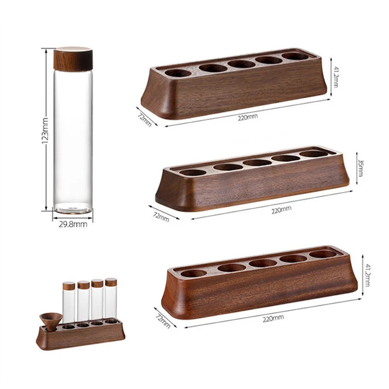 12 Hole Coffee Beans Storage Container Tube with Wood Funnel Display Rack Glass Bottle Single Dose Coffee Accessories Coffeware
