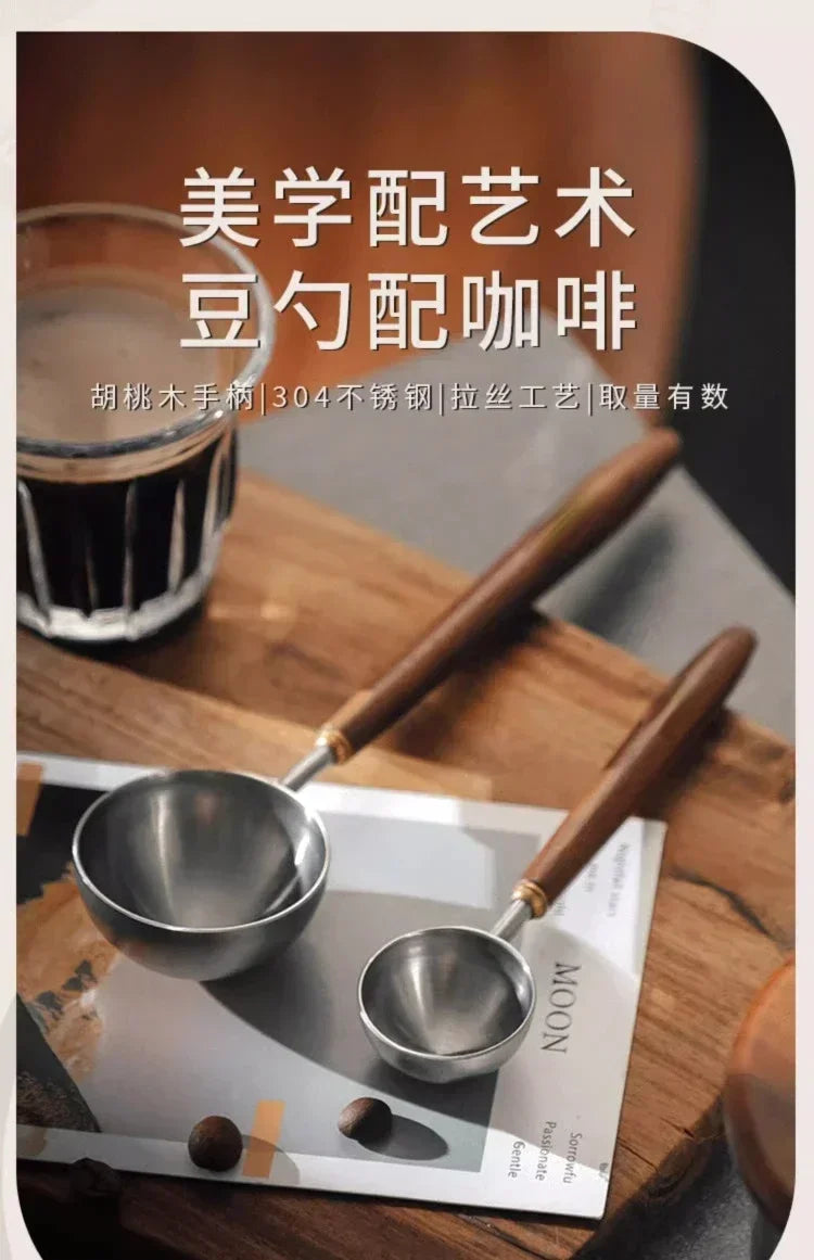 1PC 304 Stainless Steel Walnut Long Handle Coffee Powder Powder Measuring Spoon Kitchen Baking Tools Measuring Spoon Cucharas