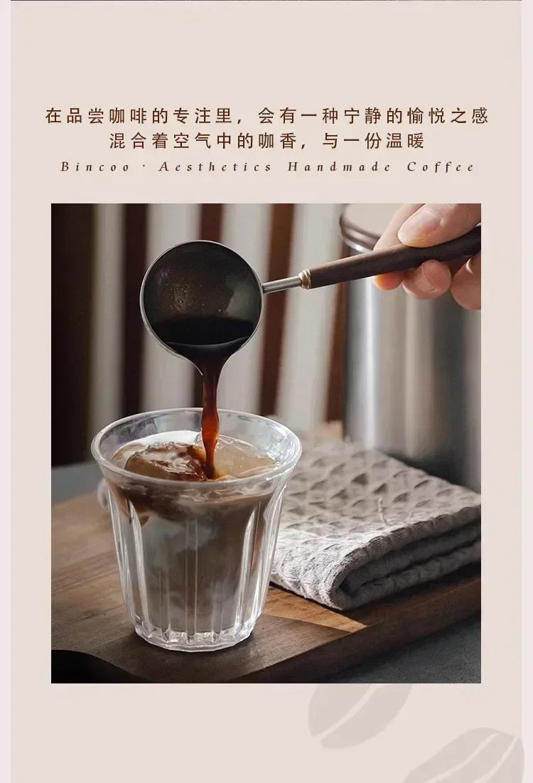 1PC 304 Stainless Steel Walnut Long Handle Coffee Powder Powder Measuring Spoon Kitchen Baking Tools Measuring Spoon Cucharas