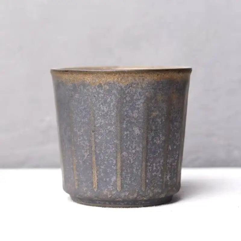 230ml Coarse Pottery Tea Cup Vertical Stripes Teaware Handmade Retro Water Japanese Handheld Office Ceramic Coffee Milk Cups