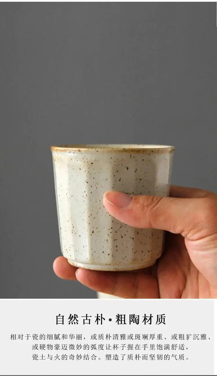 230ml Coarse Pottery Tea Cup Vertical Stripes Teaware Handmade Retro Water Japanese Handheld Office Ceramic Coffee Milk Cups