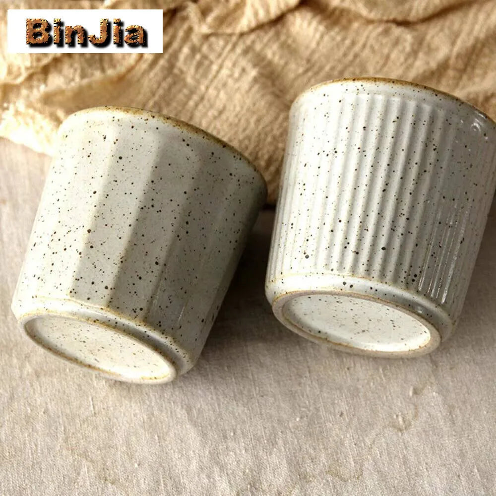 230ml Coarse Pottery Tea Cup Vertical Stripes Teaware Handmade Retro Water Japanese Handheld Office Ceramic Coffee Milk Cups